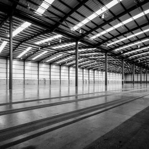 Large industrial space. Big empty logistics shed