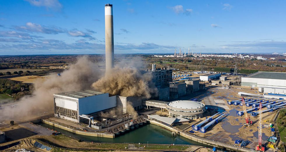 Power Station demolition. Fawley. Drone Aerial Photos.