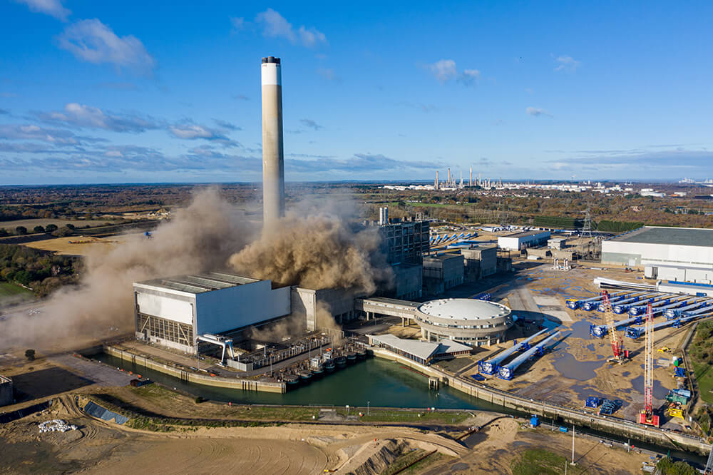 Power Station demolition. Fawley. Drone Aerial Photos.