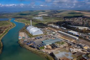 Newhaven drone photo above River Ouse showing Veolia.