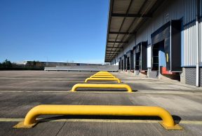 Distribution centre loading bays at large warehouse. Fradley. A38.
