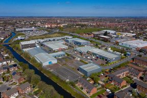 Trade Park aerial drone photo survey for commercial property marketing in Liverpool